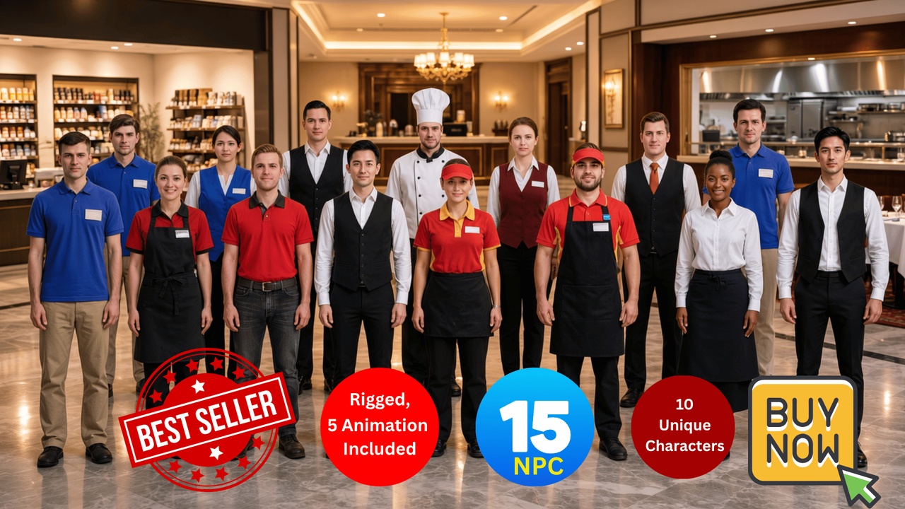 Media 1 for listing NPC Pack 15 Rigged Restaurant Hotel Retail Characters Game Ready