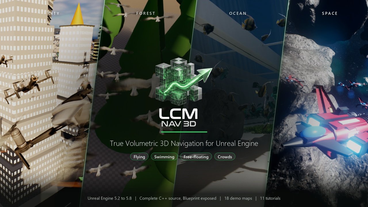 Media 1 for listing LCM 3D Navigation AI- Infinite 3D Pathfinding & Volumetric Navigation for UE5