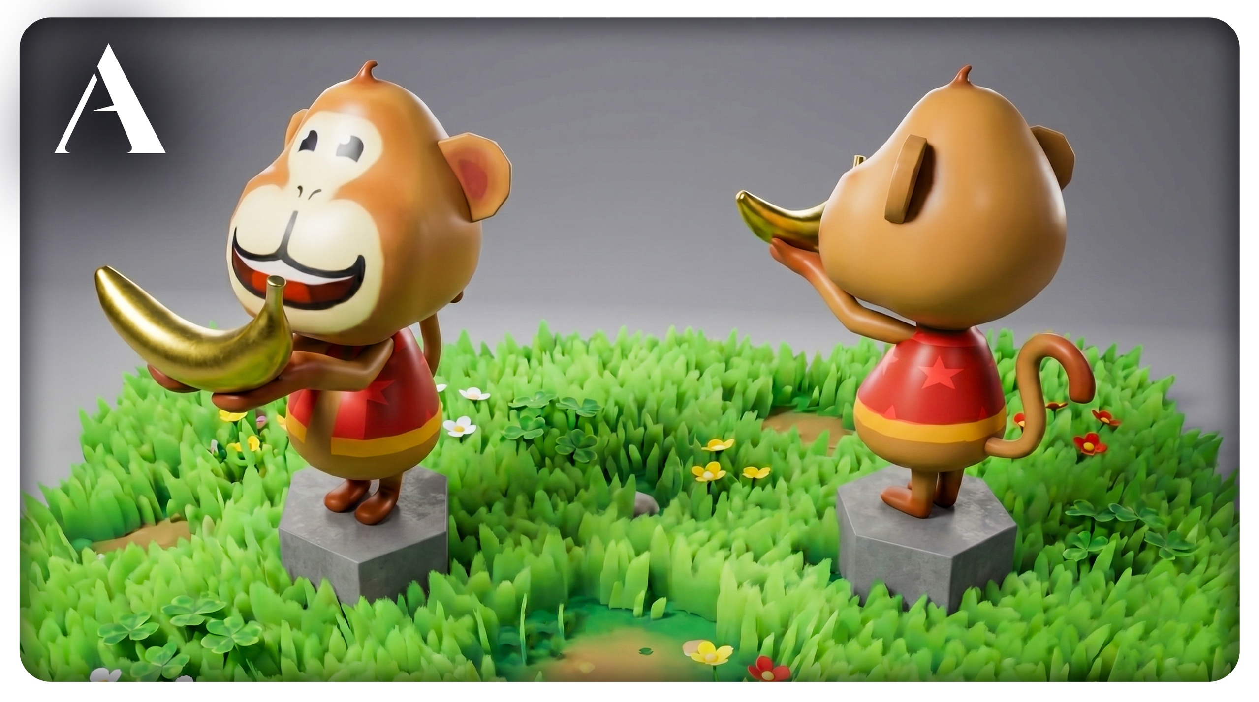Media 1 for listing Stylized Monkey with Golden Banana, Game_Ready 3D Character