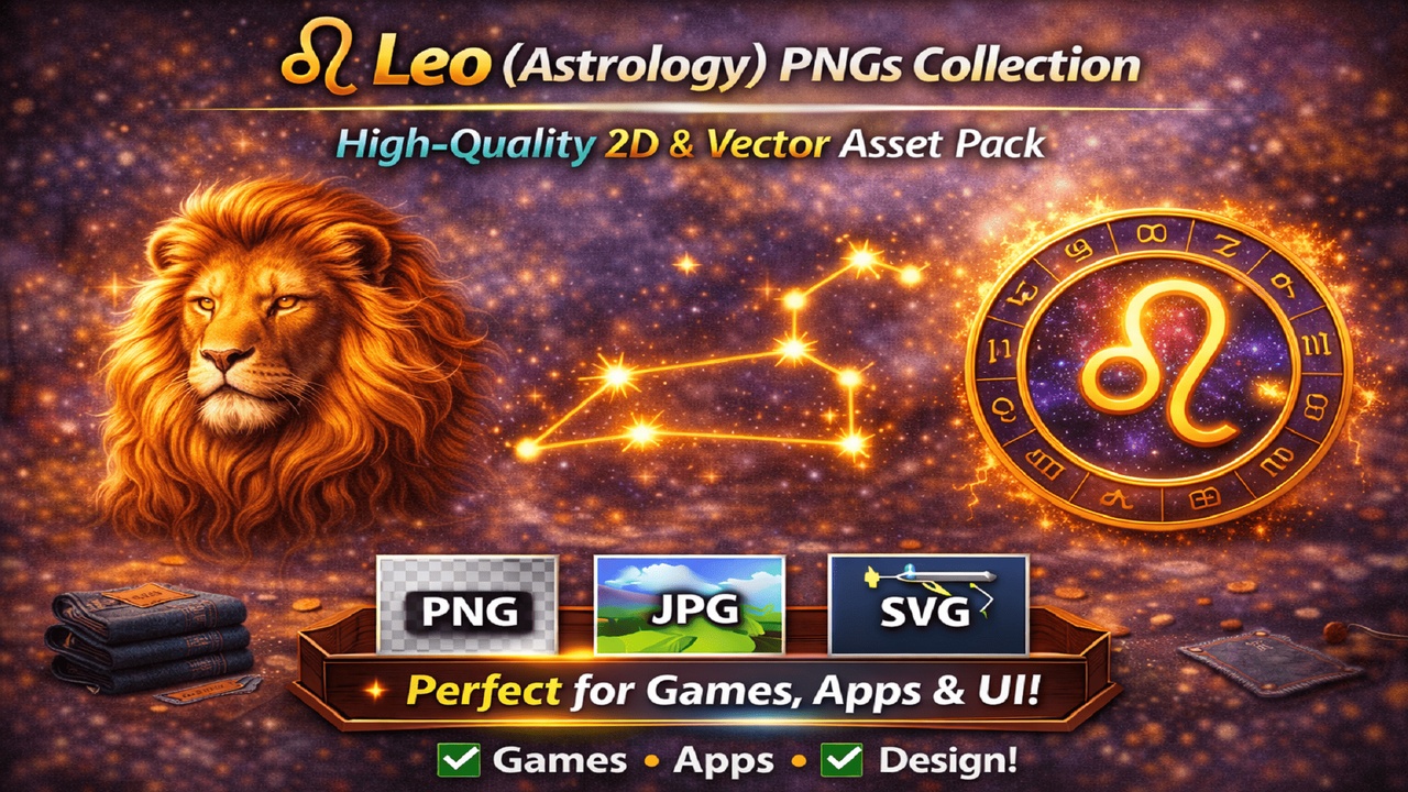 Media 1 for listing ♌ Leo (Astrology) PNGs Collection – High-Quality 2D & Vector Asset Pack