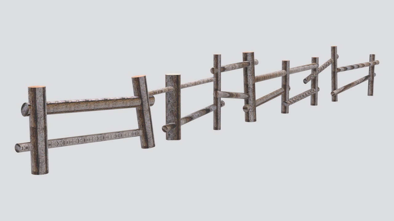 Media 1 for listing Rustic Round Log Fence with Bark Texture and Pegged Rails 3D Model