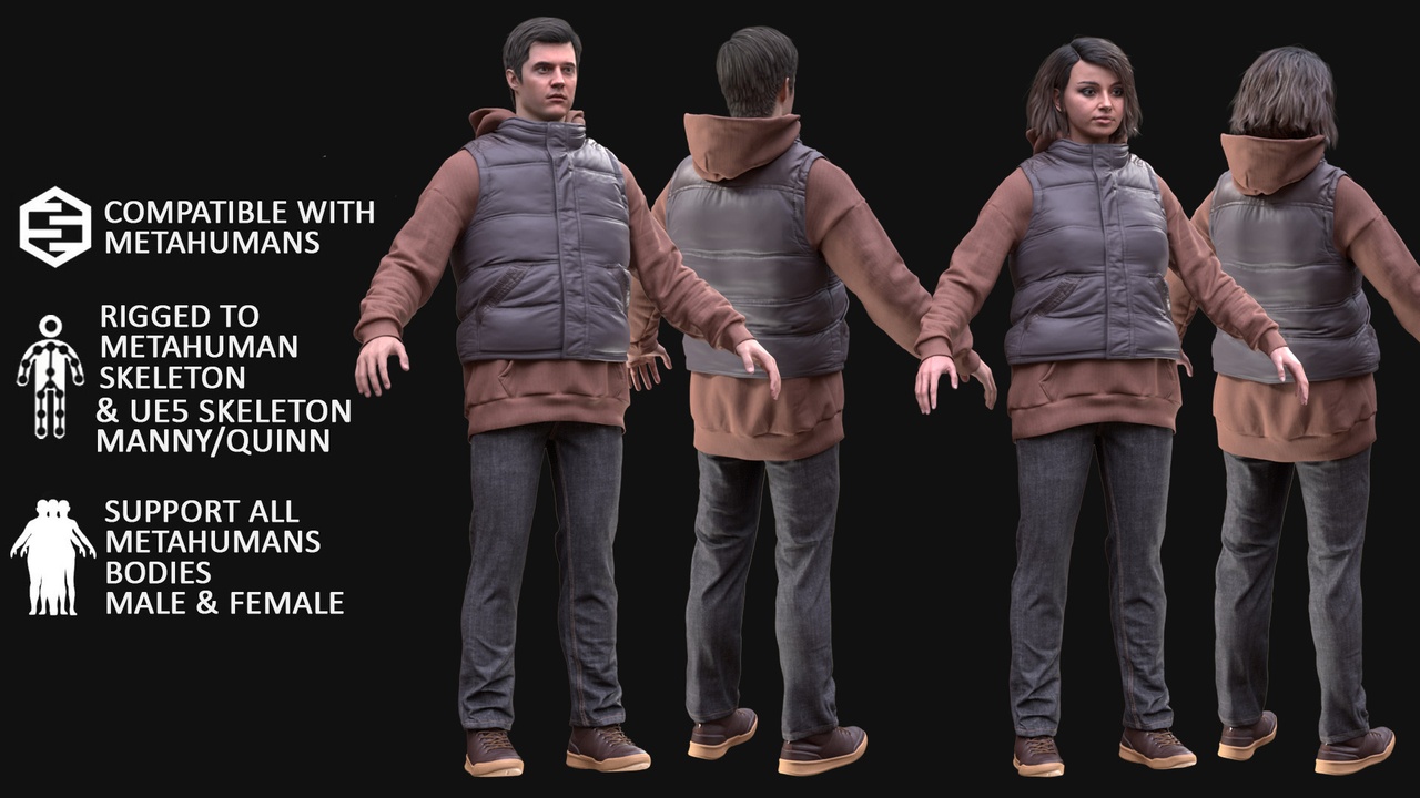 Autumn Outfit for Metahuman 3D model 2 - MH & UE5 Skeletons - Rigged | Fab