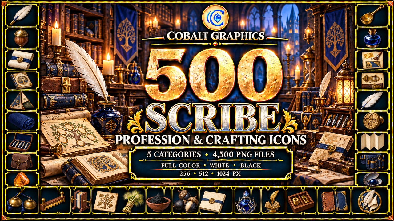 Media 1 for listing 500 Scribe Profession Icons | RPG Quills, Books, Scrolls & Crafting