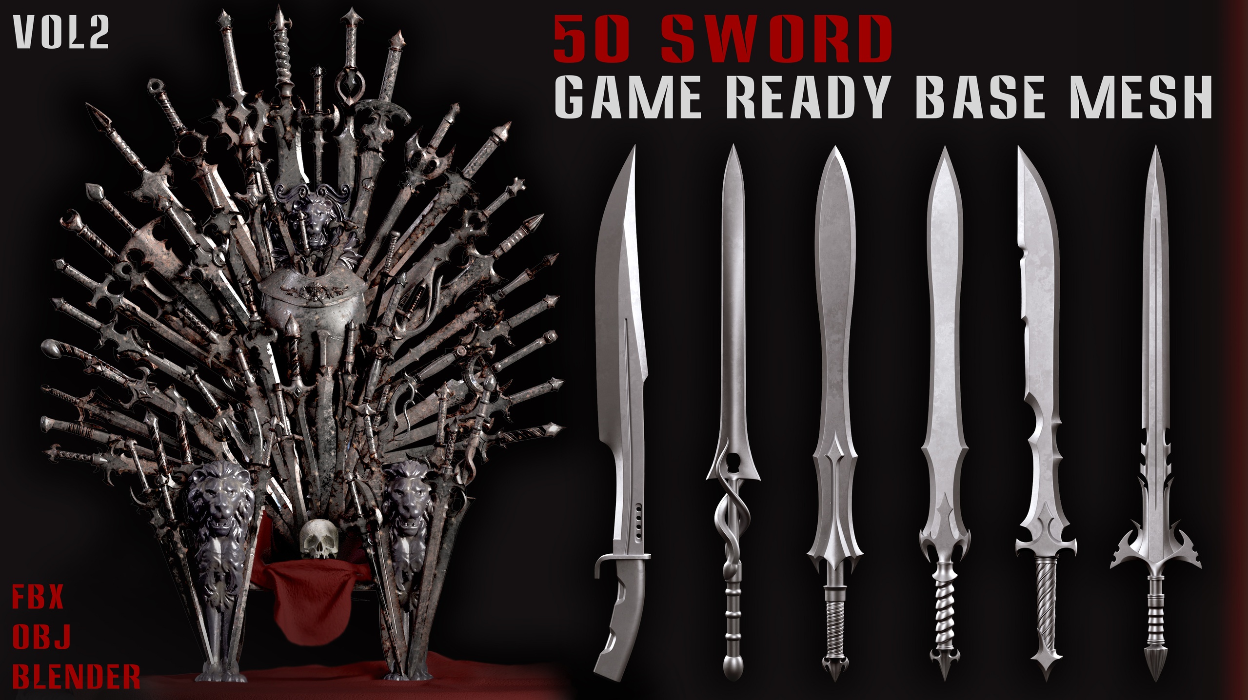 Media 1 for listing 50 Sword Game Ready Base Mesh – Vol02