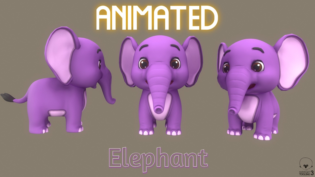 Media 1 for listing Animated Violet Elephant Stylized Low-poly 3D model