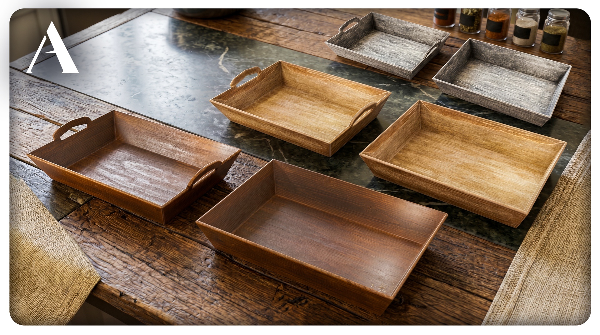 Media 1 for listing Wooden Serving Tray Set, 3 Color Variations, PBR Asset