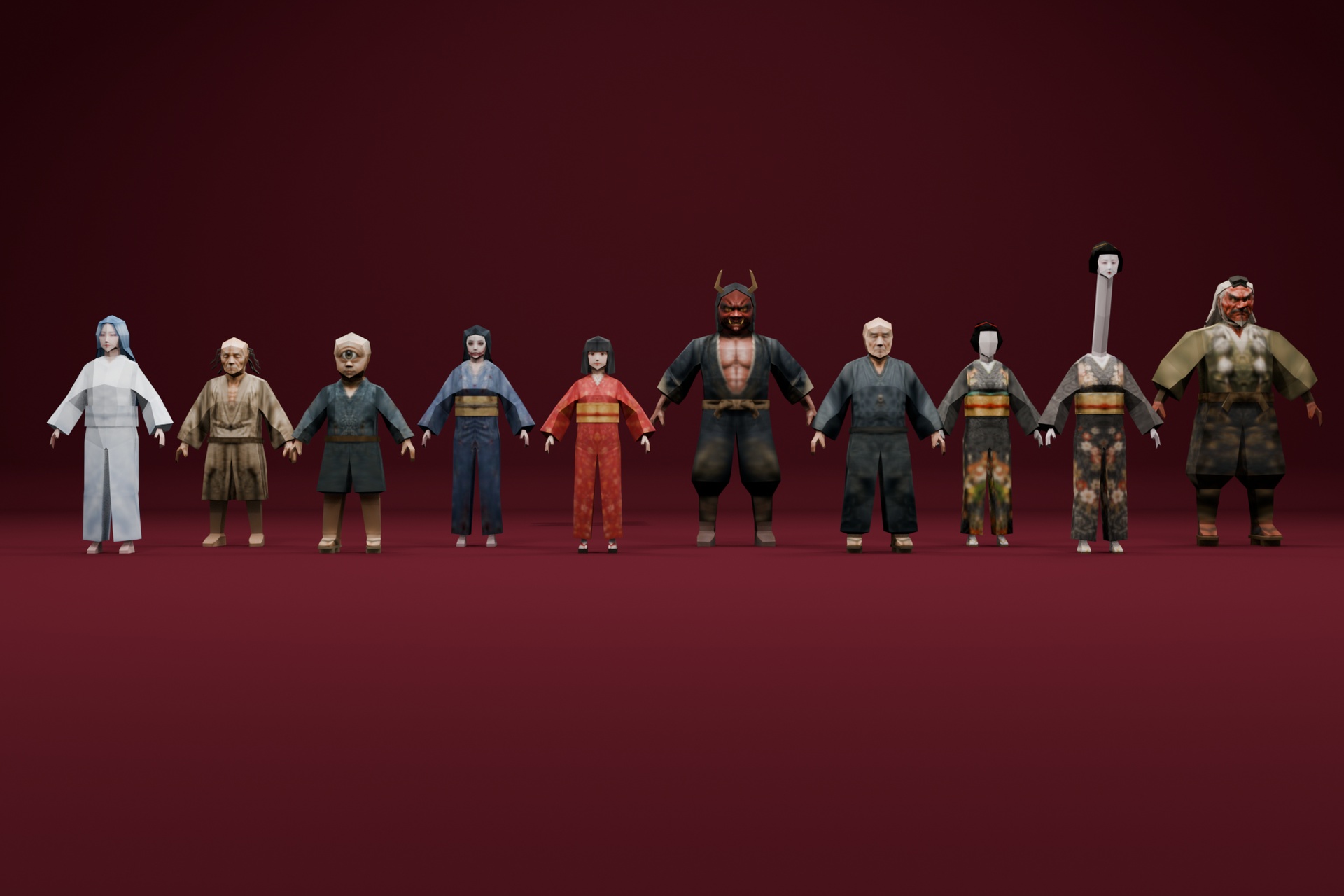 Media 1 for listing Low Poly Japanese Yokai Complete Pack - 10 Monster Characters