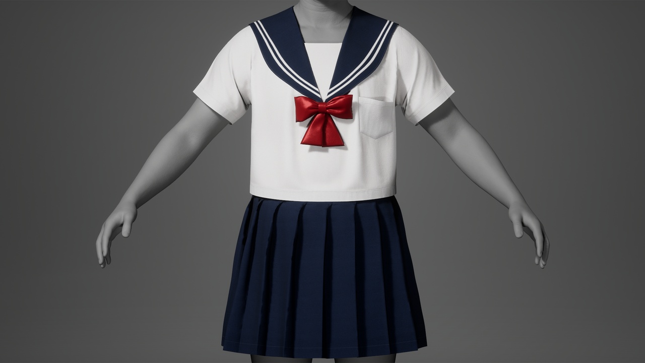 Media 1 for listing Japanese Sailor School Uniform Outfit for MetaHuman – Parametric Wardrobe (MHPKG