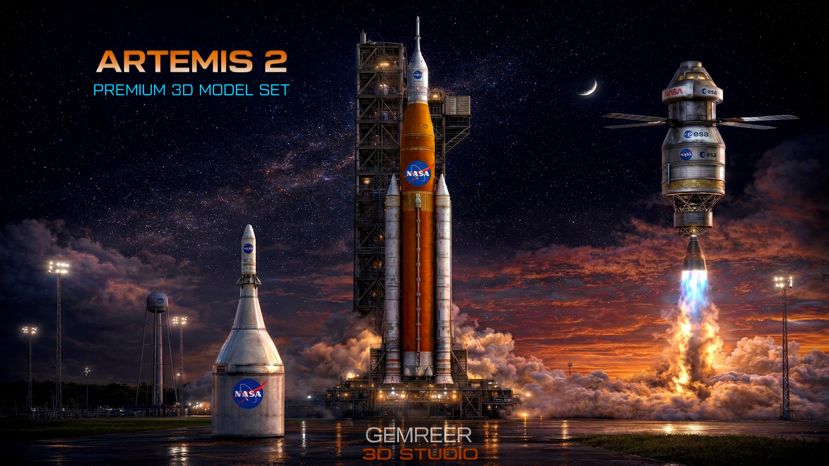 Artemis II Spacecraft & Launch Complex – Premium 3D Model Set | Fab