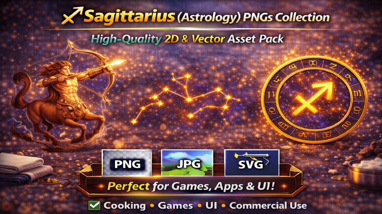 Media 1 for listing ♐ Sagittarius (Astrology) PNGs Collection – High-Quality 2D & Vector Asset Pack
