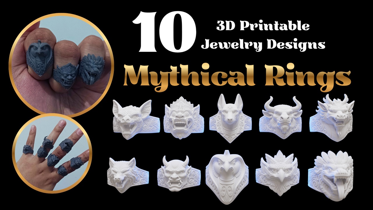 10 3D Printable Jewelry Designs Mythical Rings | Fantasy STL Jewelry Collection 제품 등록을 위한 미디어 1개