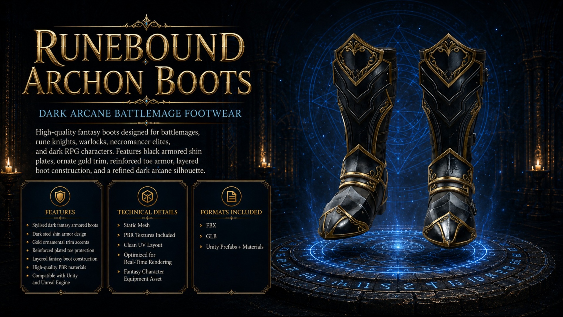 Media 1 for listing Runebound Archon Boots – Dark Arcane Battlemage Footwear