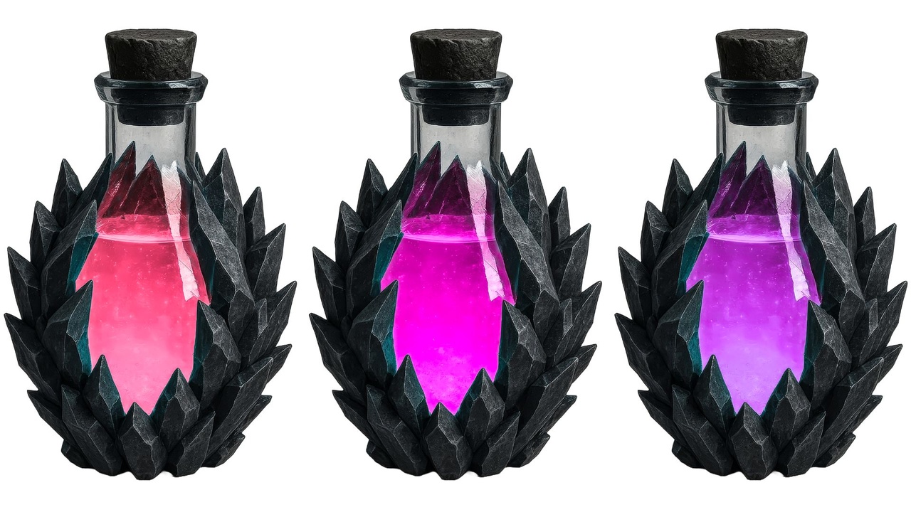 Media 1 for listing 4K Darkstone UI Icons — 14 Spiky Alchemy Flasks (4096px Transparent PNG)