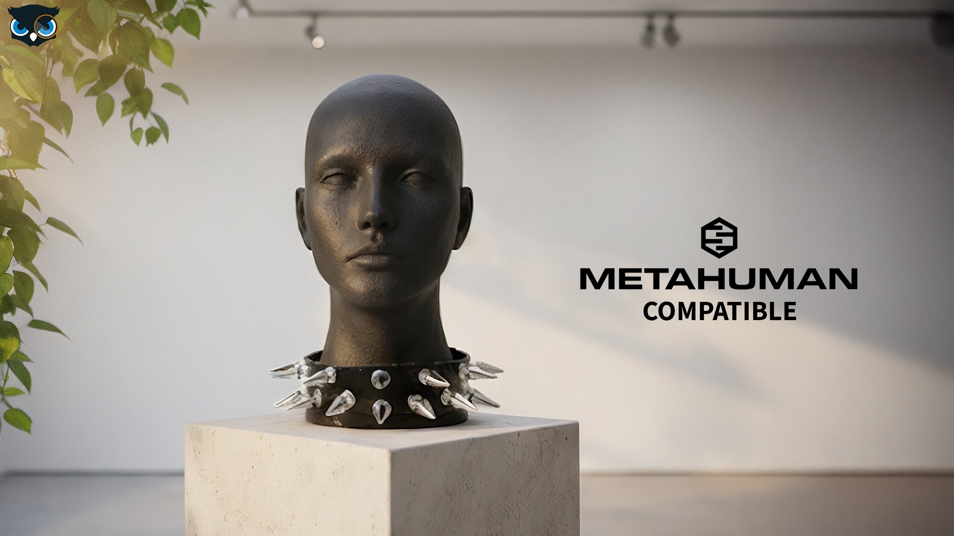 Media 1 for listing Spiked Leather Choker MetaHuman Compatible Necklace
