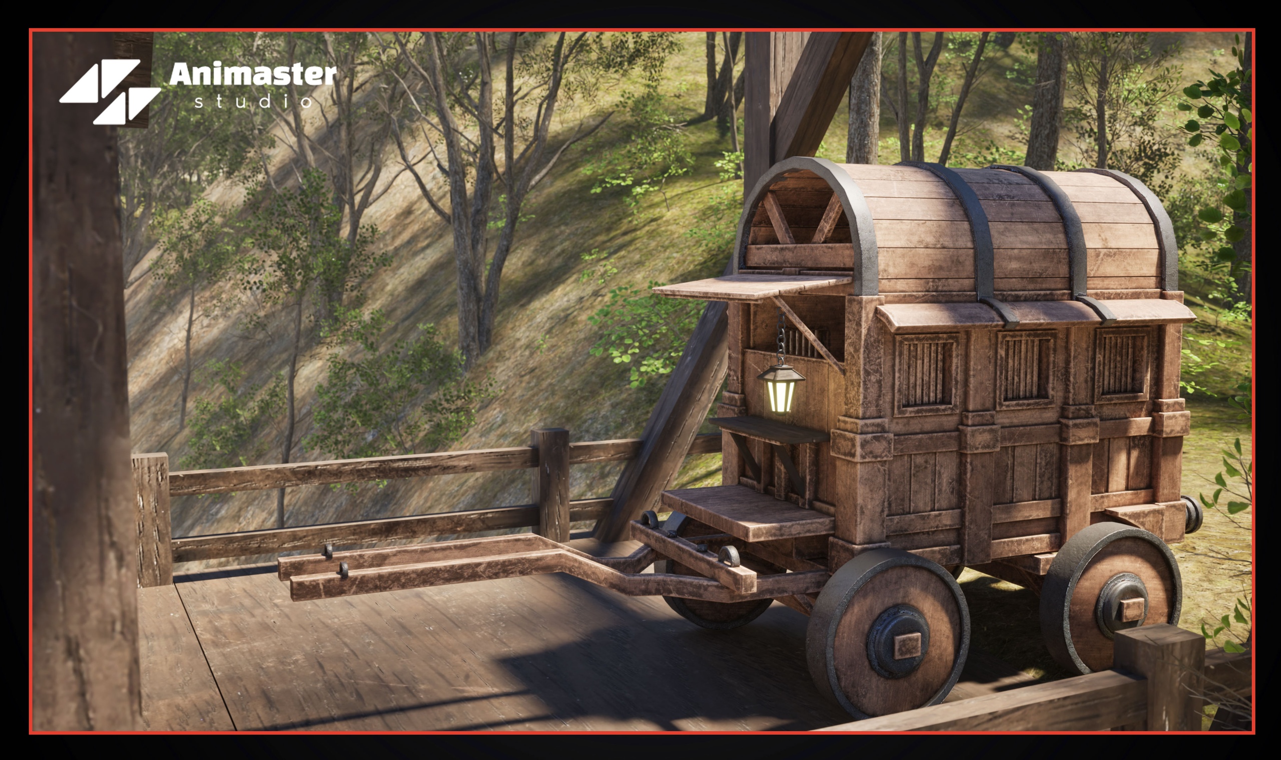 Media 1 for listing Medieval Wooden Horse Carriage – Rigged & Animated