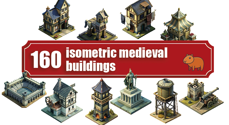 160 Medieval Isometric Buildings - 2D Textures | Fab