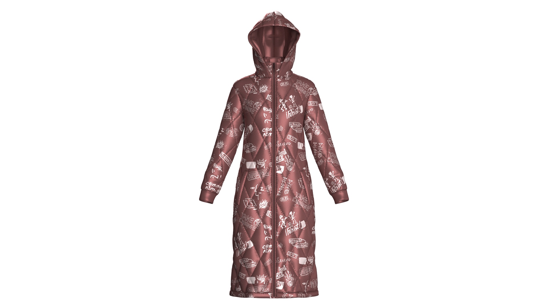 Media 1 for listing Girls Graffiti Print Hooded Puffer Jacket | High Poly