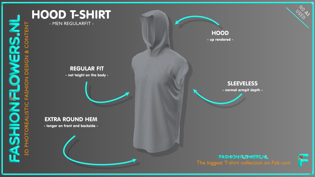 Media 1 for listing Gray Colour Hooded Sleeveless T-Shirt | Extra Round Underside | Cowl Shirt