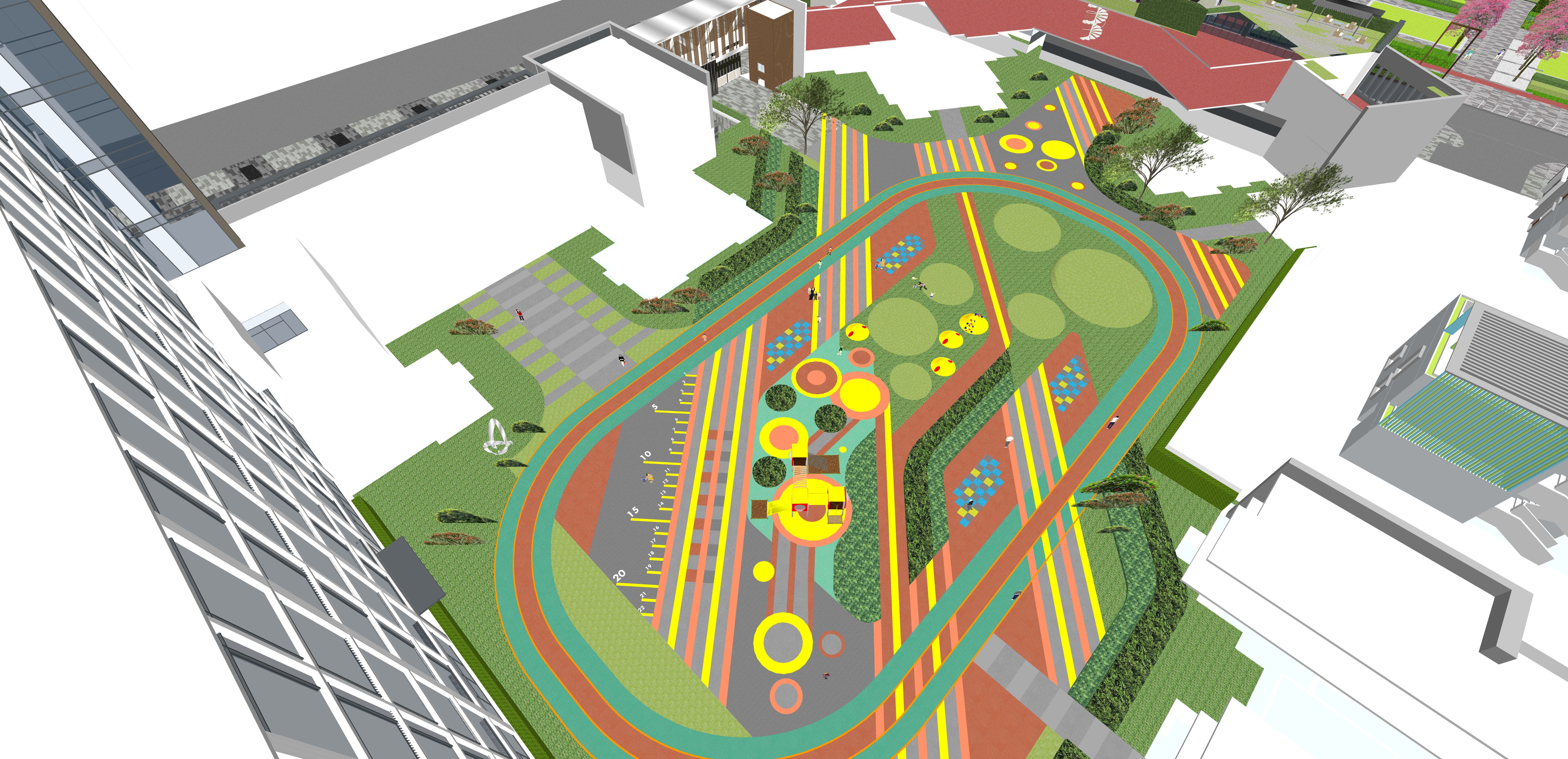 Large-scale model of commercial blocks, leisure plazas, and greenery ...