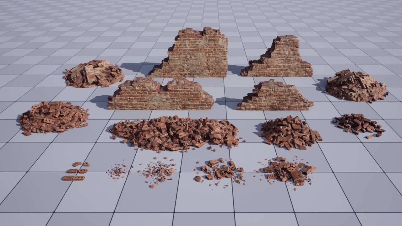Media 1 for listing Modular Ruined Brick Wall and Debris Pack