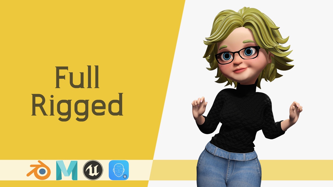 商品 Chic and Intelligent Look Rigged Stylized Cute Nerdy Girl 3D Model 的媒体 1