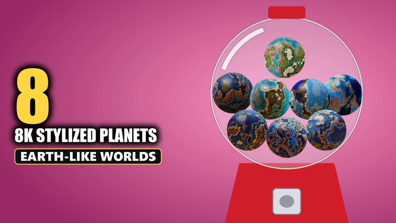 Media 1 for listing Stylized Earth-Like Planets Bundle - 8 3D Planets with 8K Textures