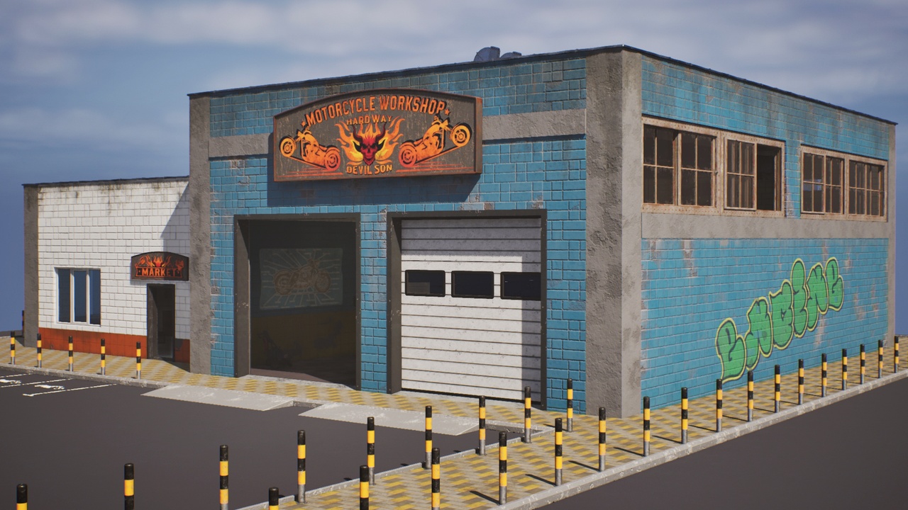Media 1 for listing Motorbike Workshop 3D Assets Mega Pack