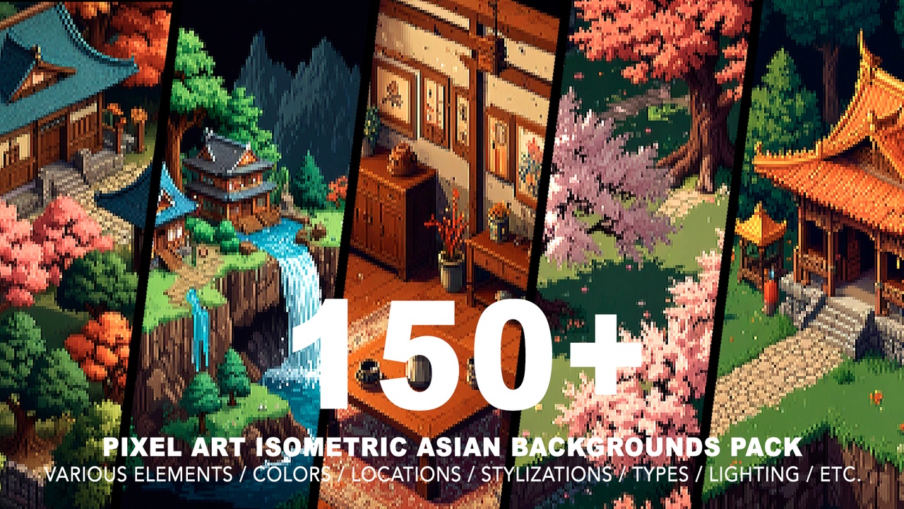 Media 1 for listing 150+ ASIAN ISOMETRIC BACKGROUNDS