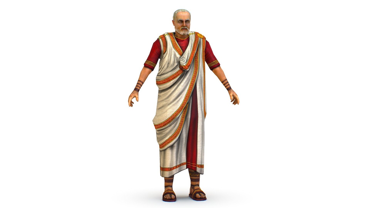 Media 1 for listing Greek Thinker Old Man Aristotle Teacher Adult Male White Tunic Gold Pattern