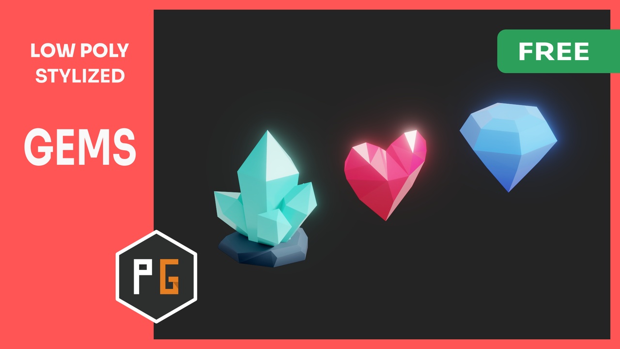 Media 1 for listing 💎 Low Poly Gems & Crystals — Free Sampler (3 Assets)
