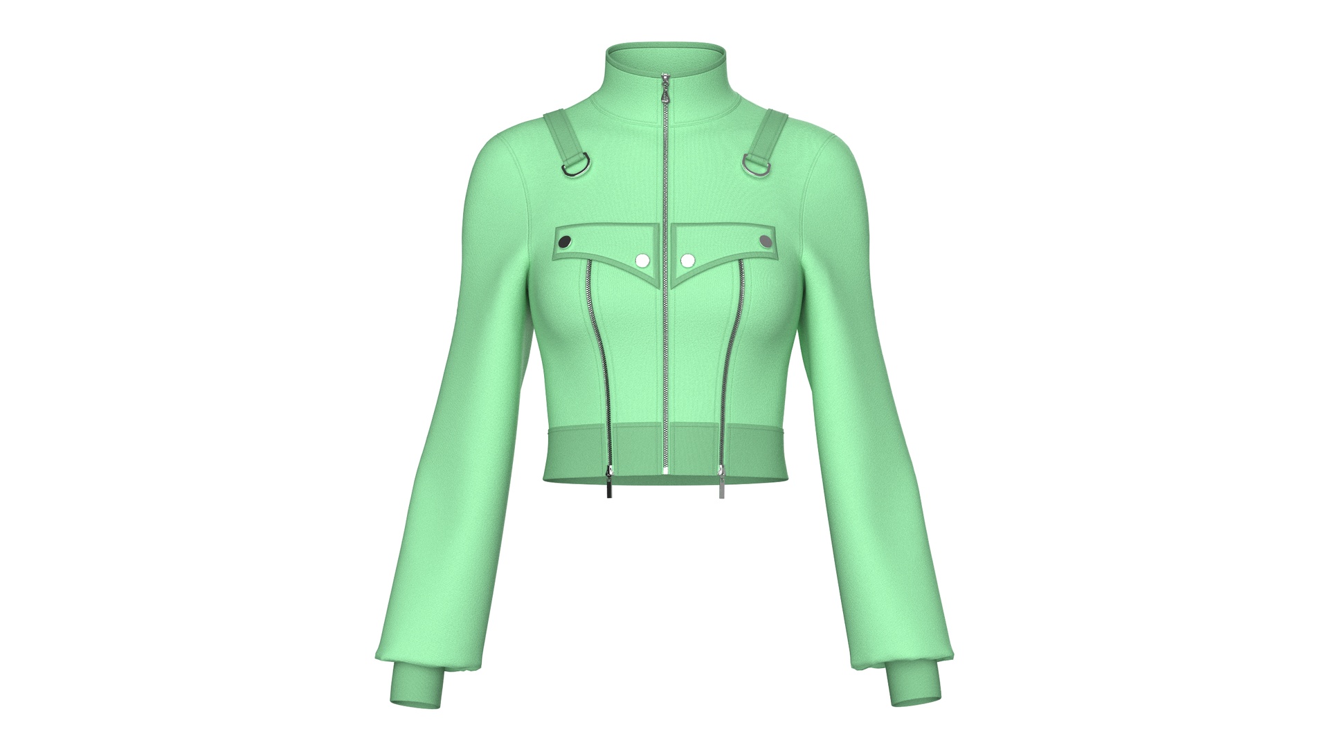 Media 1 for listing Girls Full Zip High Neck Tactical Crop Jacket | High Poly