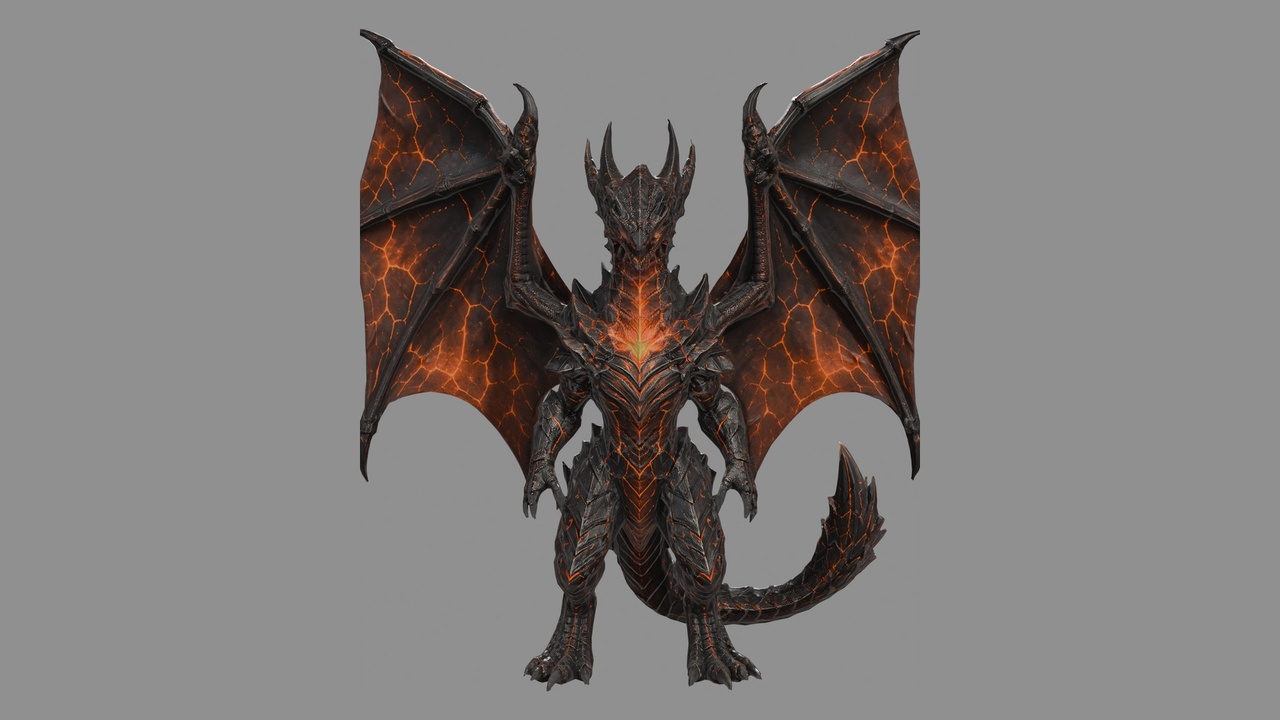 Media 1 for listing Lava Obsidian Wyvern — Rigged & Animated Game-Ready Creature