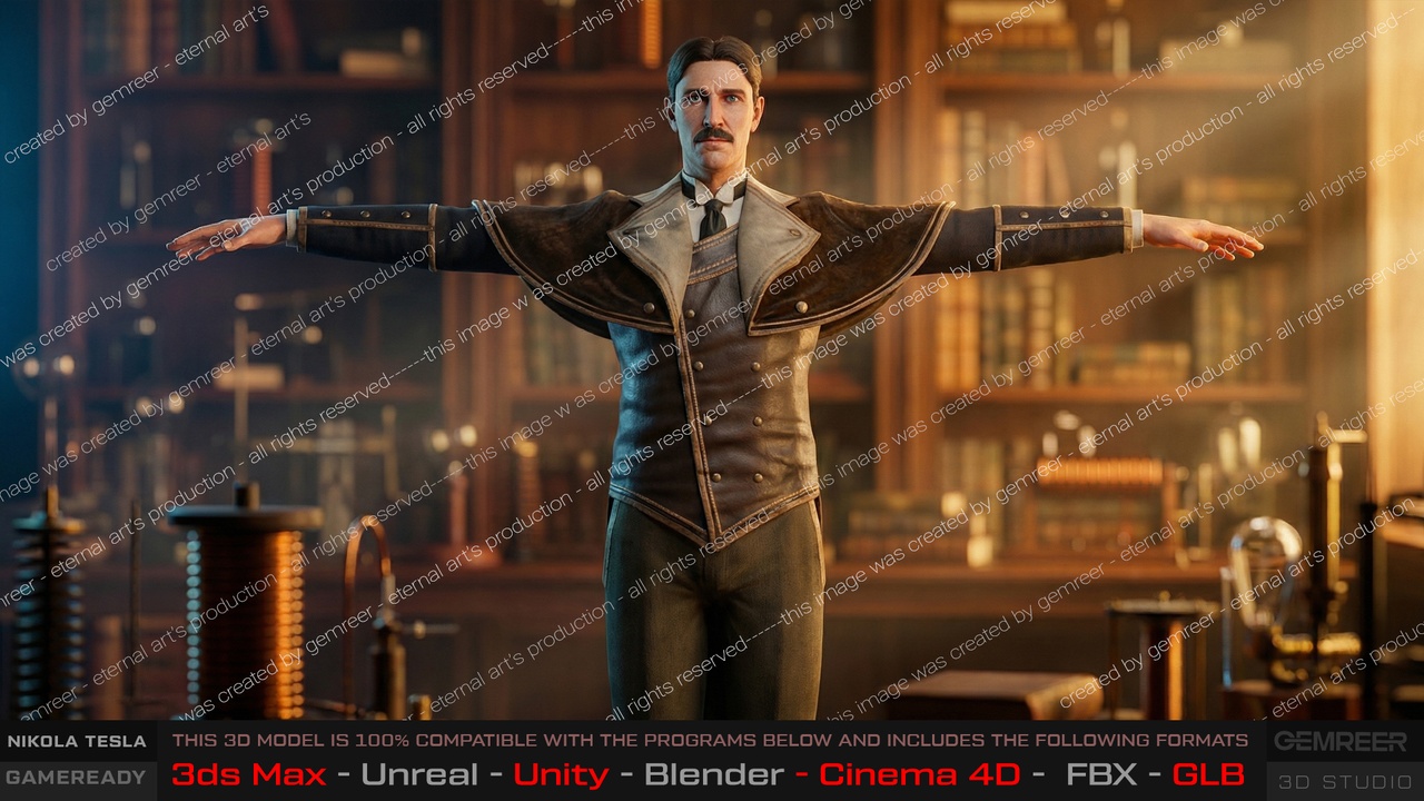 Media 1 for listing Nikola Tesla - Game-Ready  Optimized