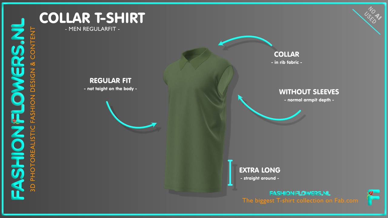 Media 1 for listing Green Colour Extra Long Sleeveless Polo Collar T-shirt | Poloshirt Style Collar
