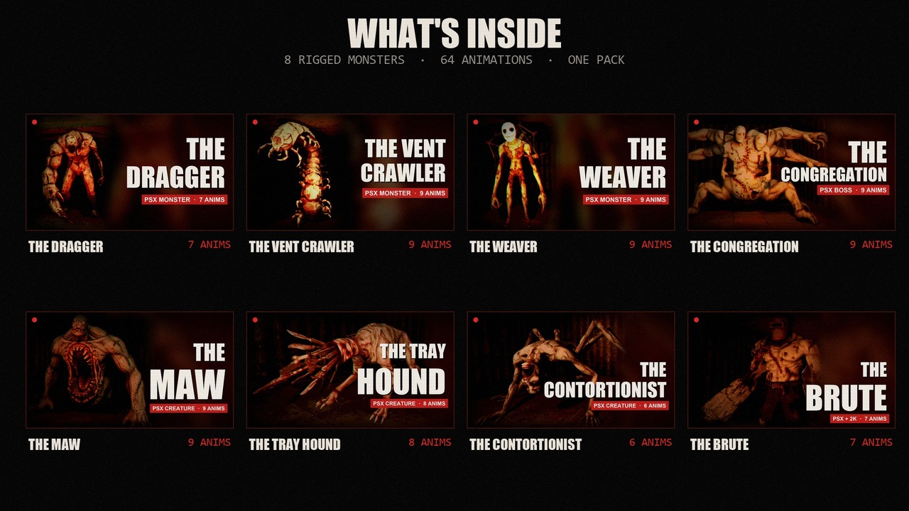The Facility: PSX Horror Monster Pack Vol.1 (8 Monsters, 64 Animations ...