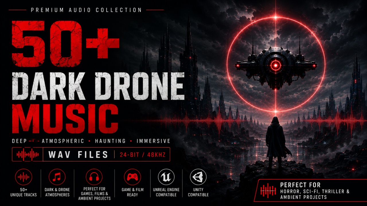 Media 1 for listing 50+ Dark Drone Music – Cinematic Horror & Sci-Fi Ambient WAV Pack
