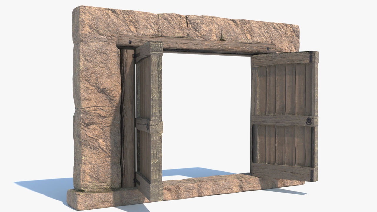 Media 1 for listing Stone Frame Medieval Double Door - Game Asset | PBR | Low-poly |