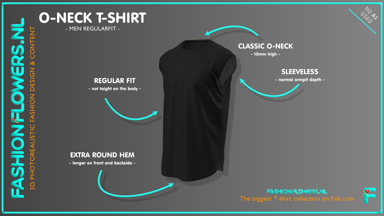 Media 1 for listing Black Colour Classic Round Neck Sleeveless T-Shirt | Extra Round Underside