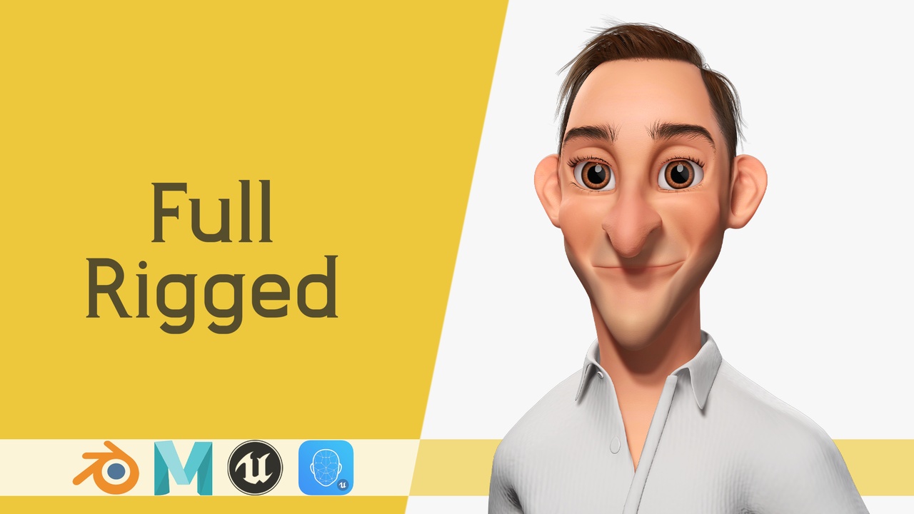 商品 Quirky and Cheerful Rigged Toon 3D Smiling Man 的媒体 1
