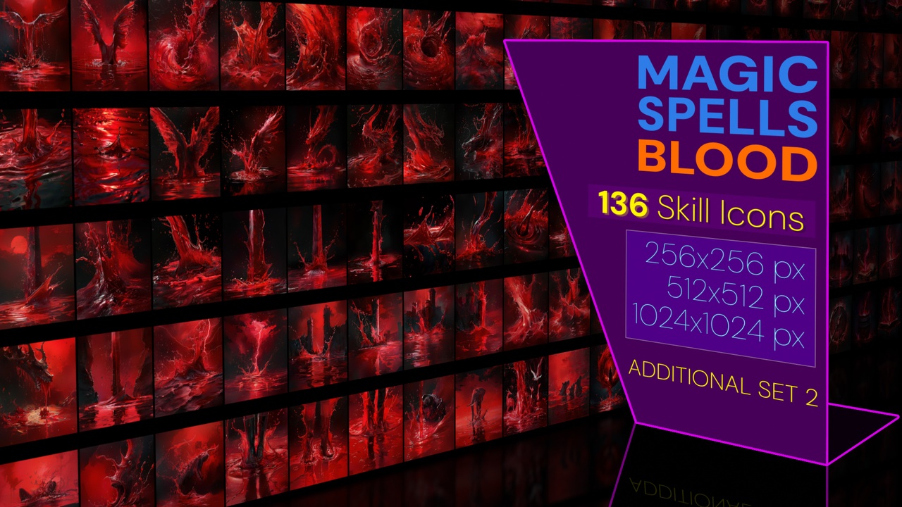Media 1 for listing 136 additional magical spell icons themed around - Blood. Pack 2