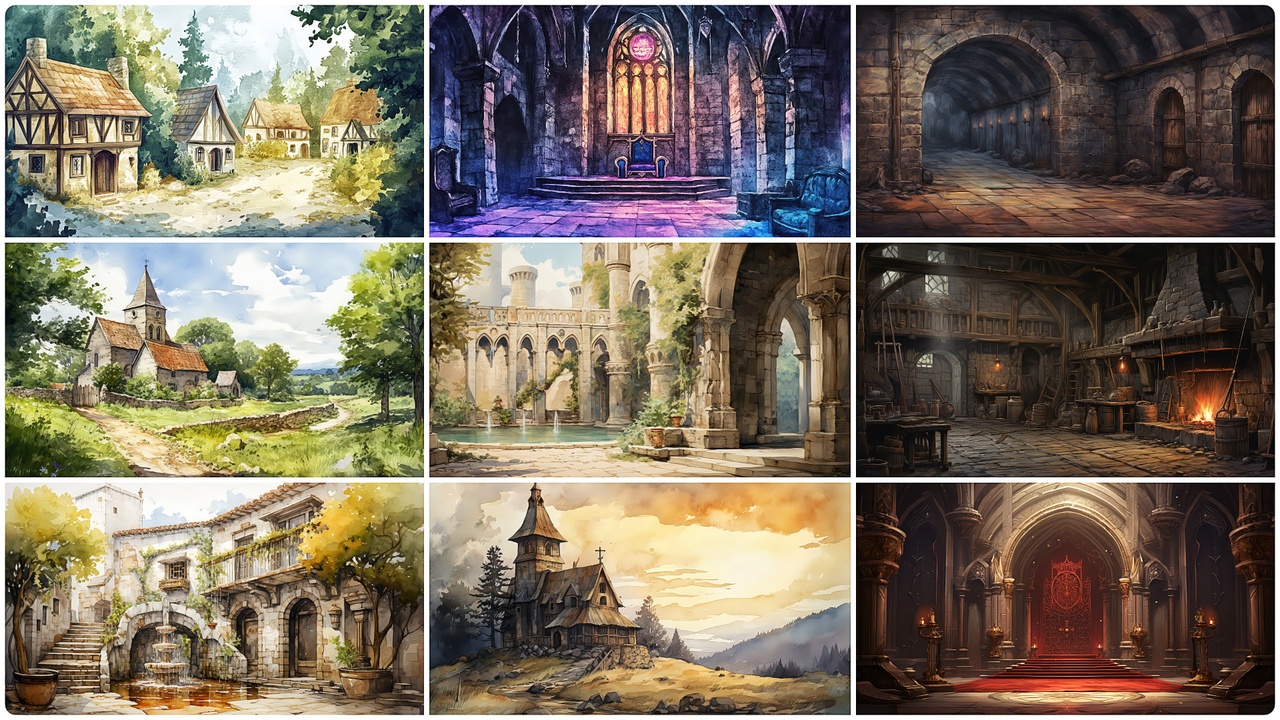 Media 1 for listing BACKGROUND - Watercolor Medieval 1