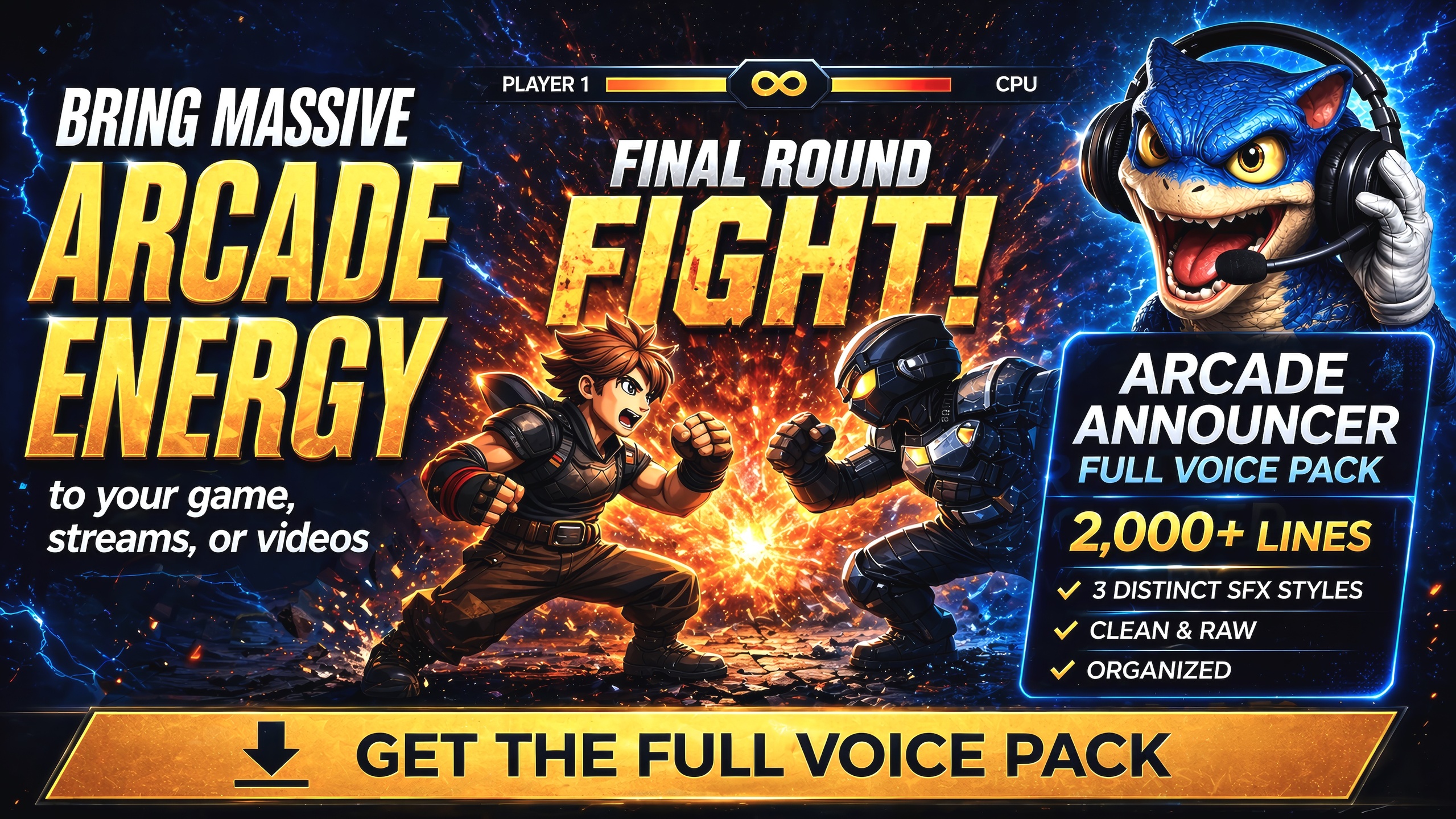 Media 1 for listing Arcade Action Announcer — Pro Voice Pack