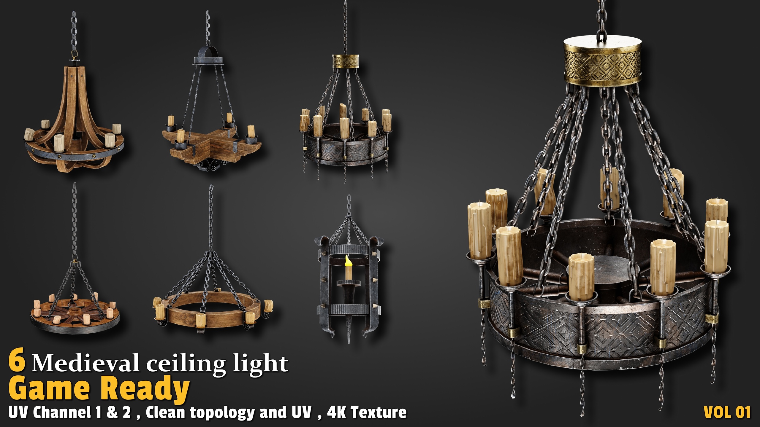 Media 1 for listing 6 Medieval Ceiling Lights - Game Ready (Vol 01)