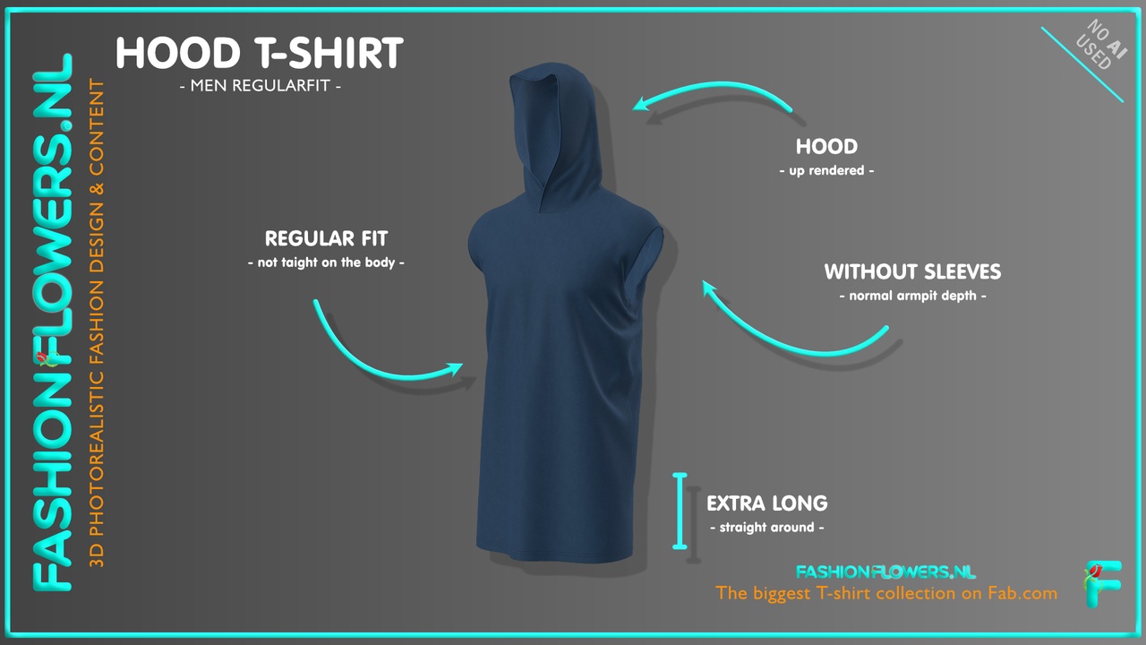 Media 1 for listing Blue Colour Extra Long Sleeveless Hooded T-Shirt | Straight Hem | Cowl Shirt