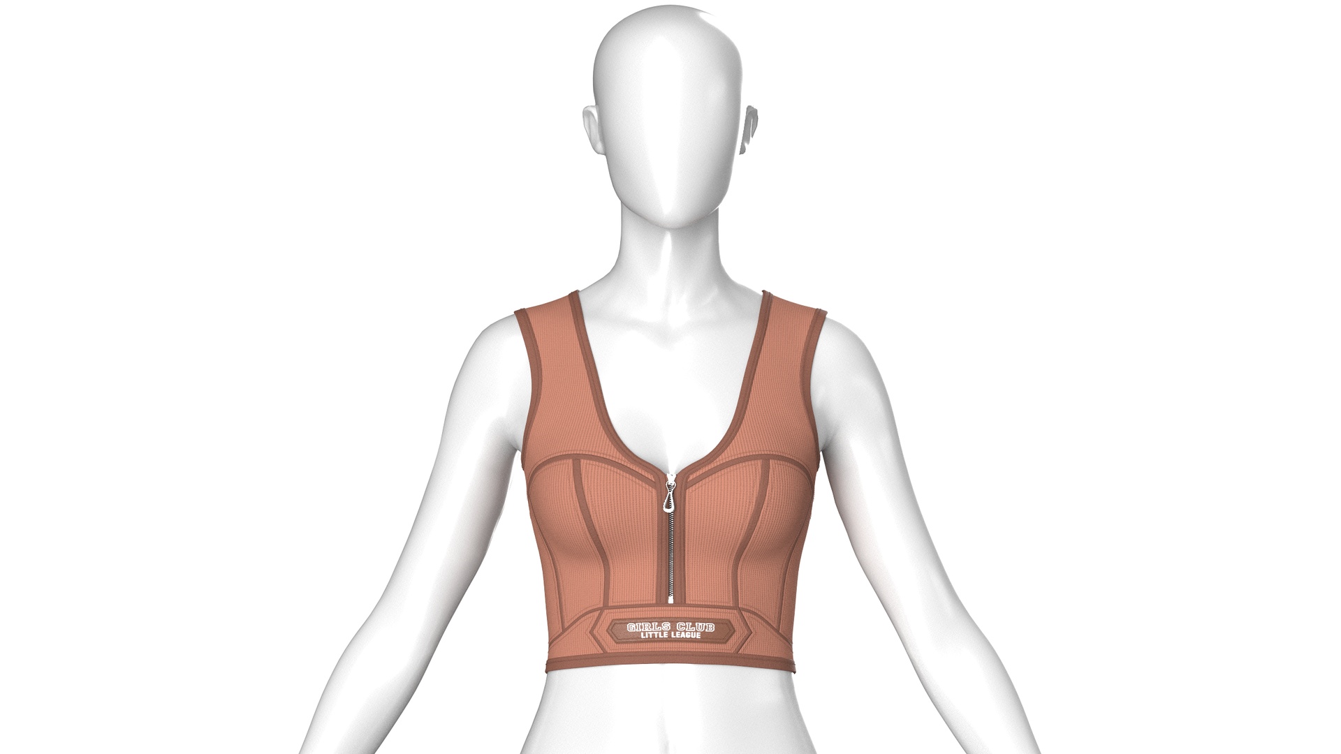 Media 1 for listing Girls Front Zip Ribbed Crop Top With Patch | High Poly