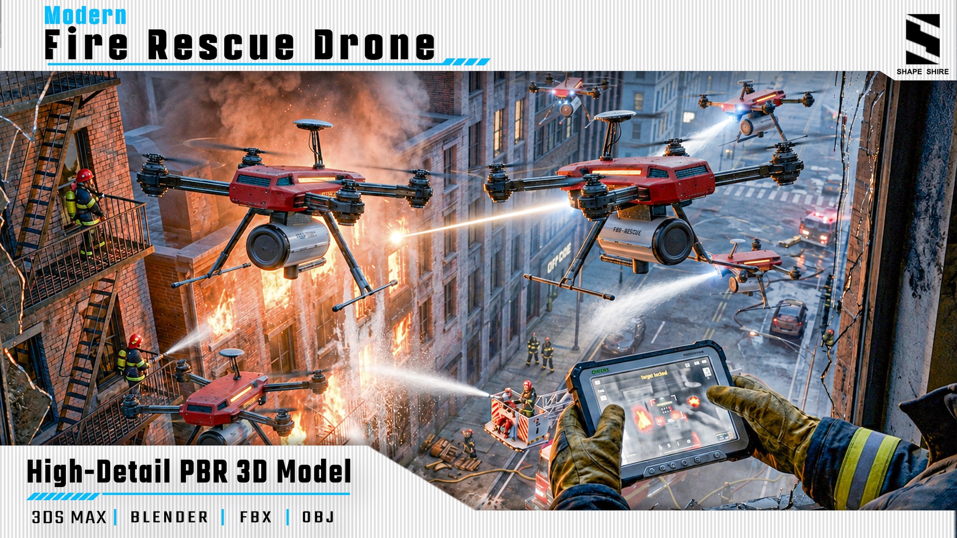 Media 1 for listing Fire Rescue Drone 3D Model | PBR Emergency Response Asset