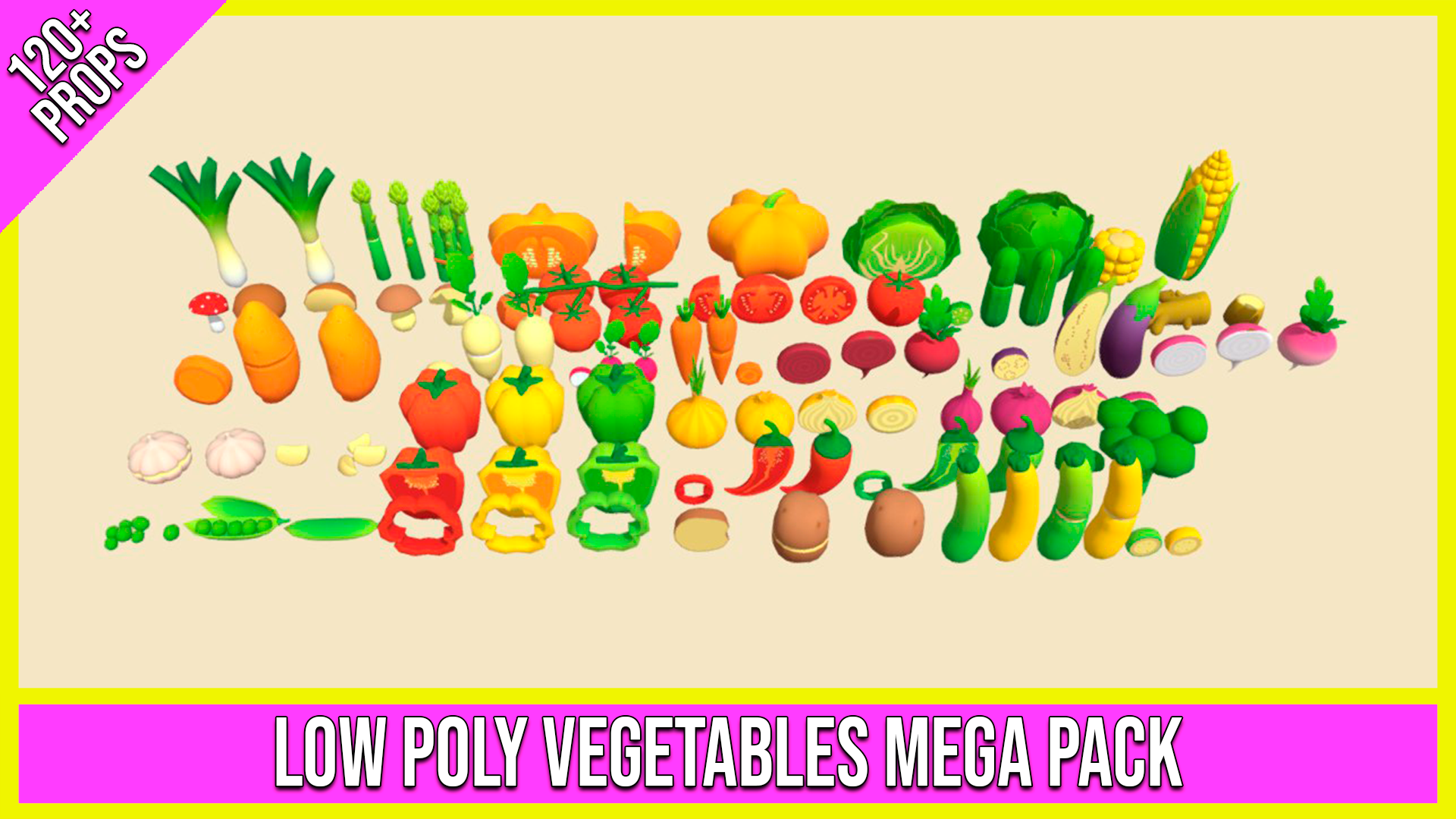 Low Poly Vegetables Mega Pack (120+ Props, 22 Vegetables) | Fab
