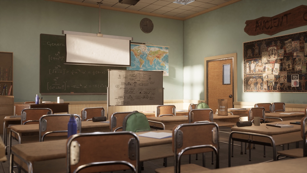 High School Classroom Environment ( High School Liceum Class Room College 3d )