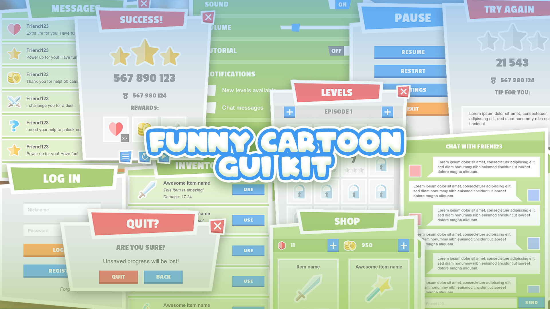 Fun Image For Gui CARTOON, CLEAN GUI / UI KIT + WIDGETS + ICONS + PSD SOURCES | Fab
