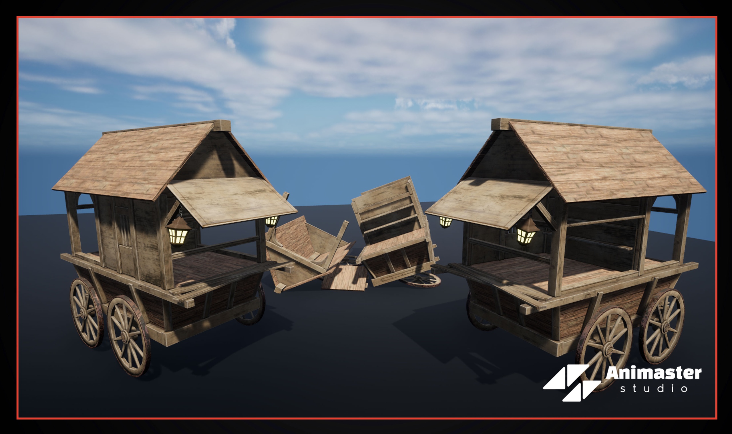 Media 1 for listing Medieval Market Cart – Rigged & Animated with Broken Variant